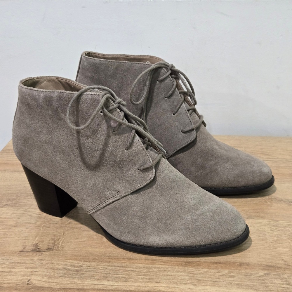 Vionic Zenda Ankle Boots Womens 10 Wide Grey Suede‎ Lace Up Block Heel Booties